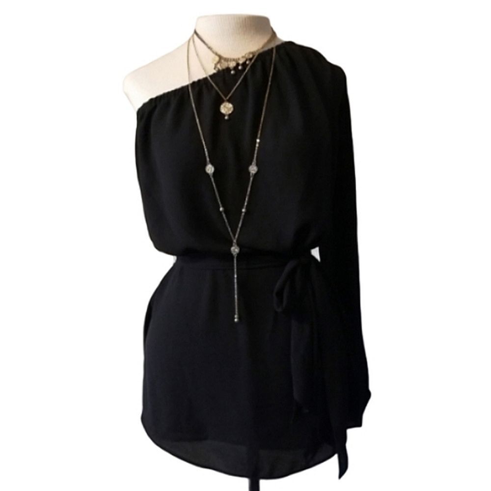 Ann Taylor Sheer Black One Shoulder Top